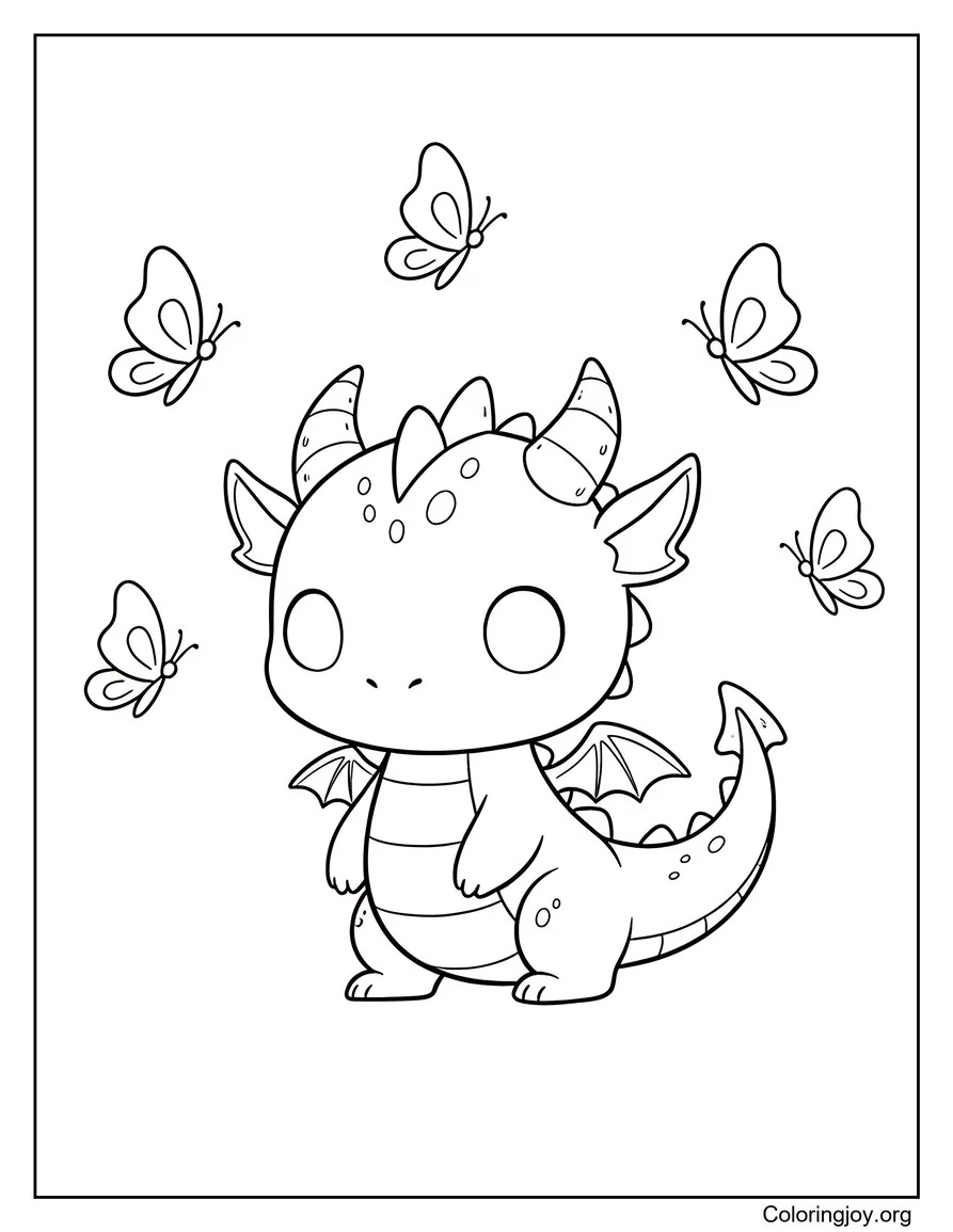 Baby Forest Dragon Playing with Butterflies