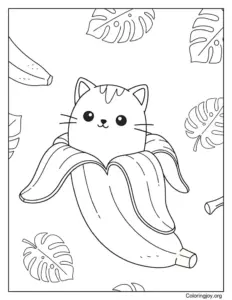 Cute Printable Banana Cat Coloring Page