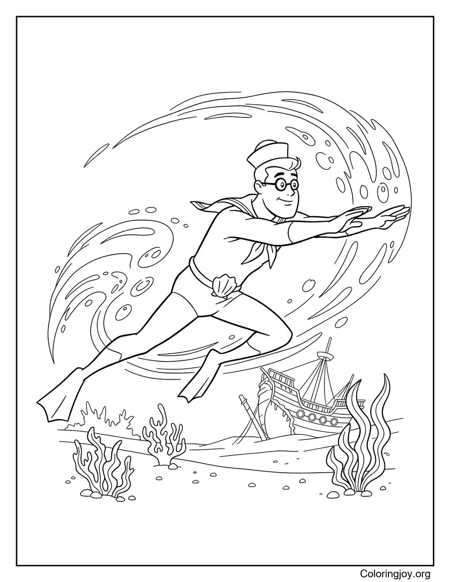 Barnacle Boy superhero pose coloring sheet