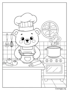Bear Chef Cooking in Kitchen