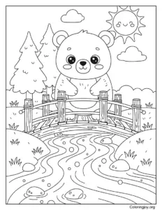 Bear Crossing a Wooden Bridge Over a Stream