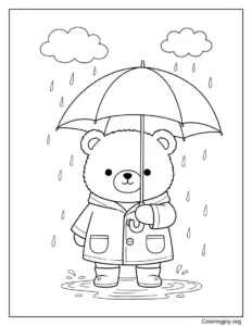 Bear in Rain with Umbrella