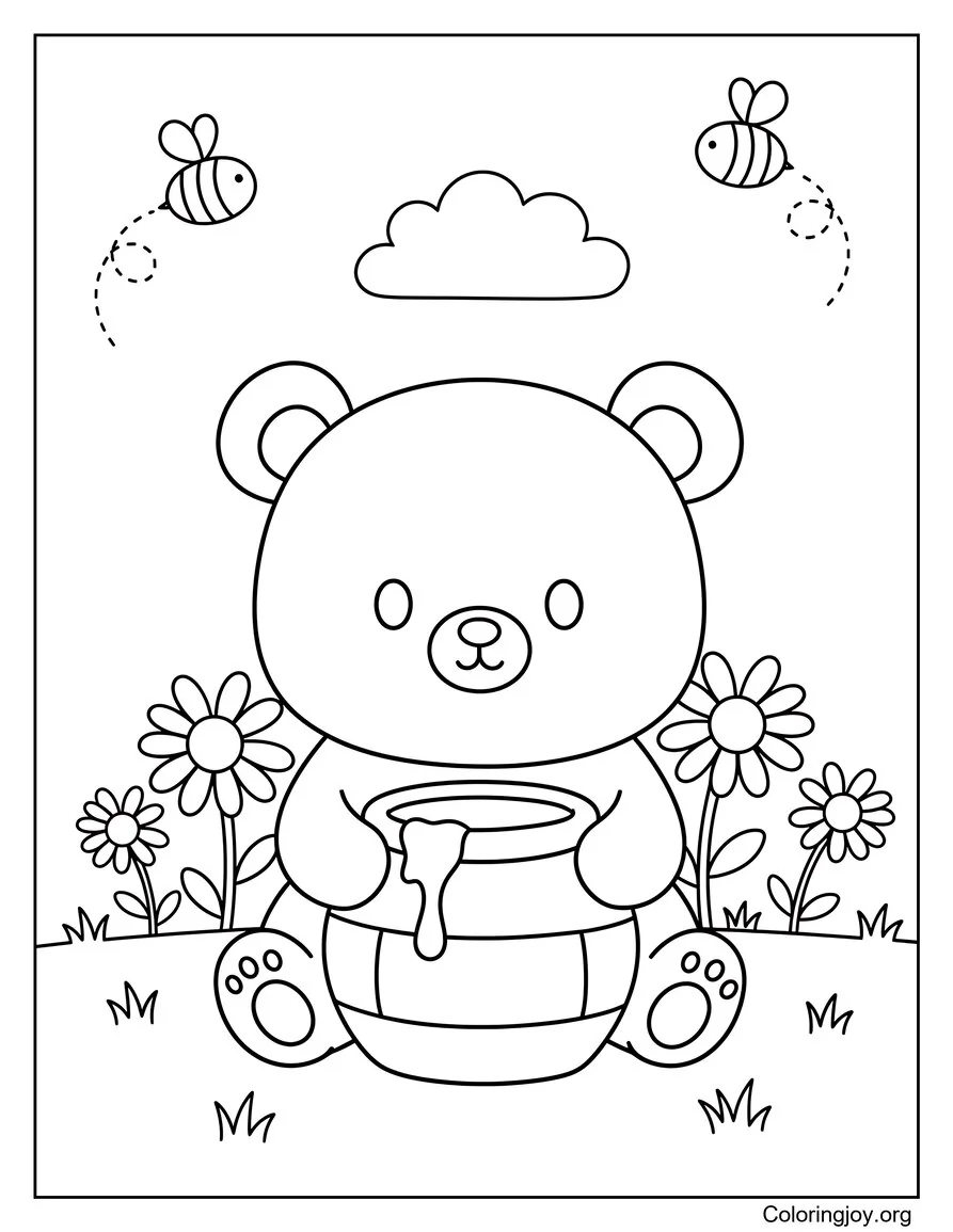 Free Bear with Honey Pot and Bees Printable