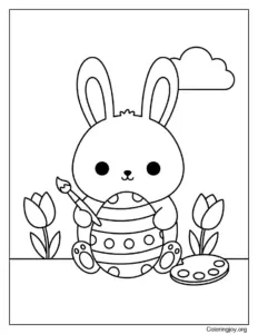 Bunny painting colorful eggs