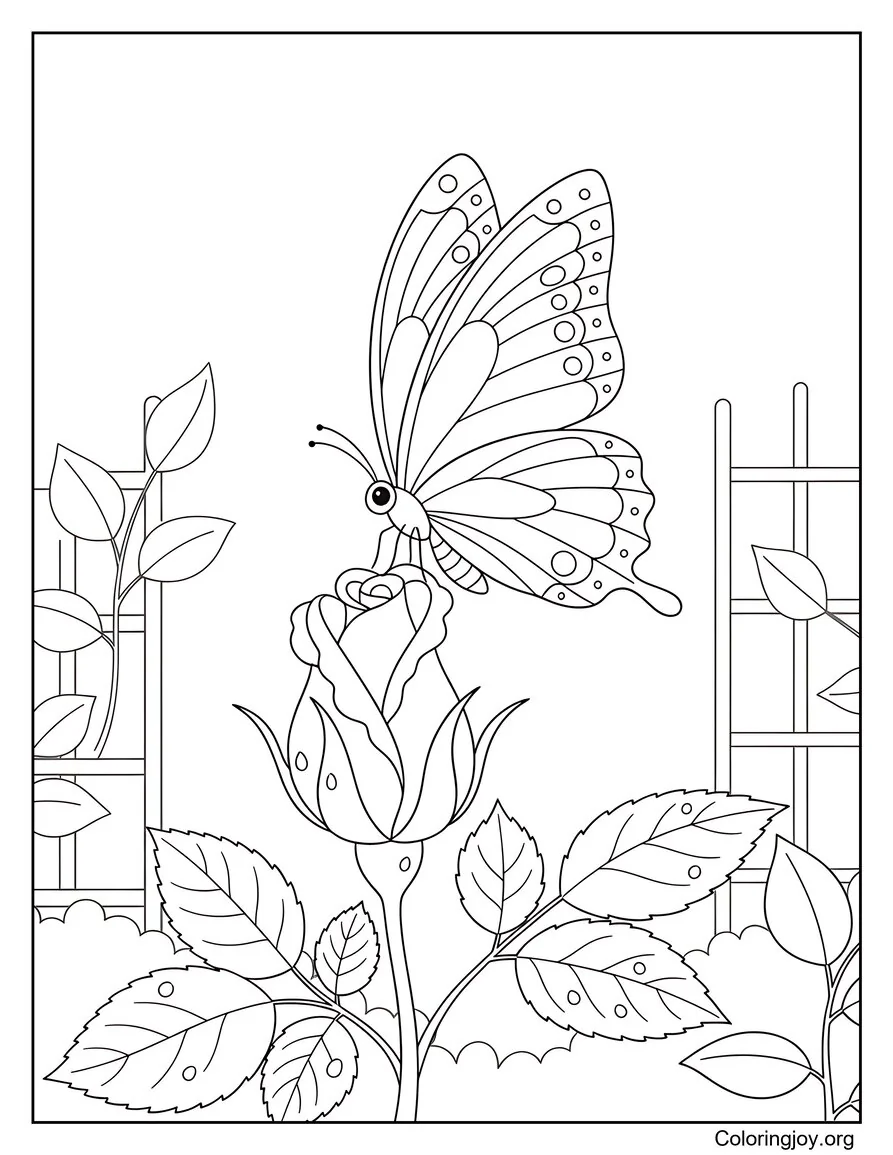 Perches on a First Rosebud Butterfly