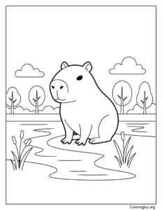 capybara at the lake coloring page