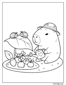 capybara gardening coloring page