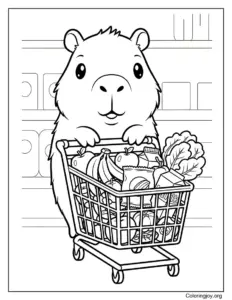 capybara grocery shopping coloring page