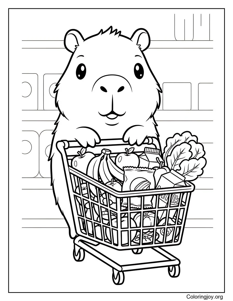 capybara grocery shopping coloring page