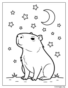 capybara stargazing coloring page