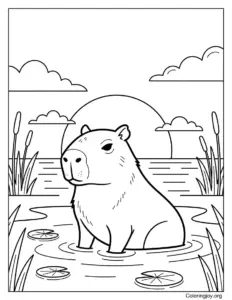capybara sunset coloring page