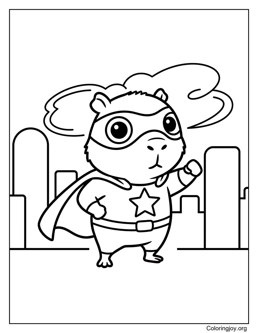 Capybara Superhero Coloring Page