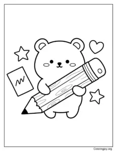 Kawaii Bear Holding a Giant Pencil
