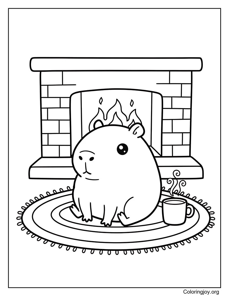 Cozy Chibi Capybara by the Fire