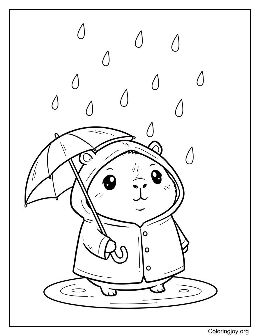 Cozy Chibi Capybara in the Rain