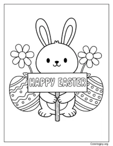 Cute Printable bunny holding a Happy Easter sign