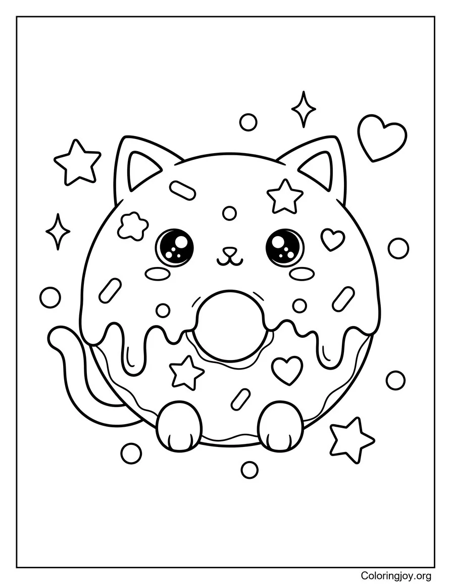 Cute Cat Donut Coloring page