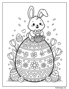 Cute Easter Egg And Bunny Coloring Page