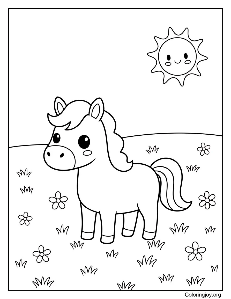 Cute Horse in Meadow Field