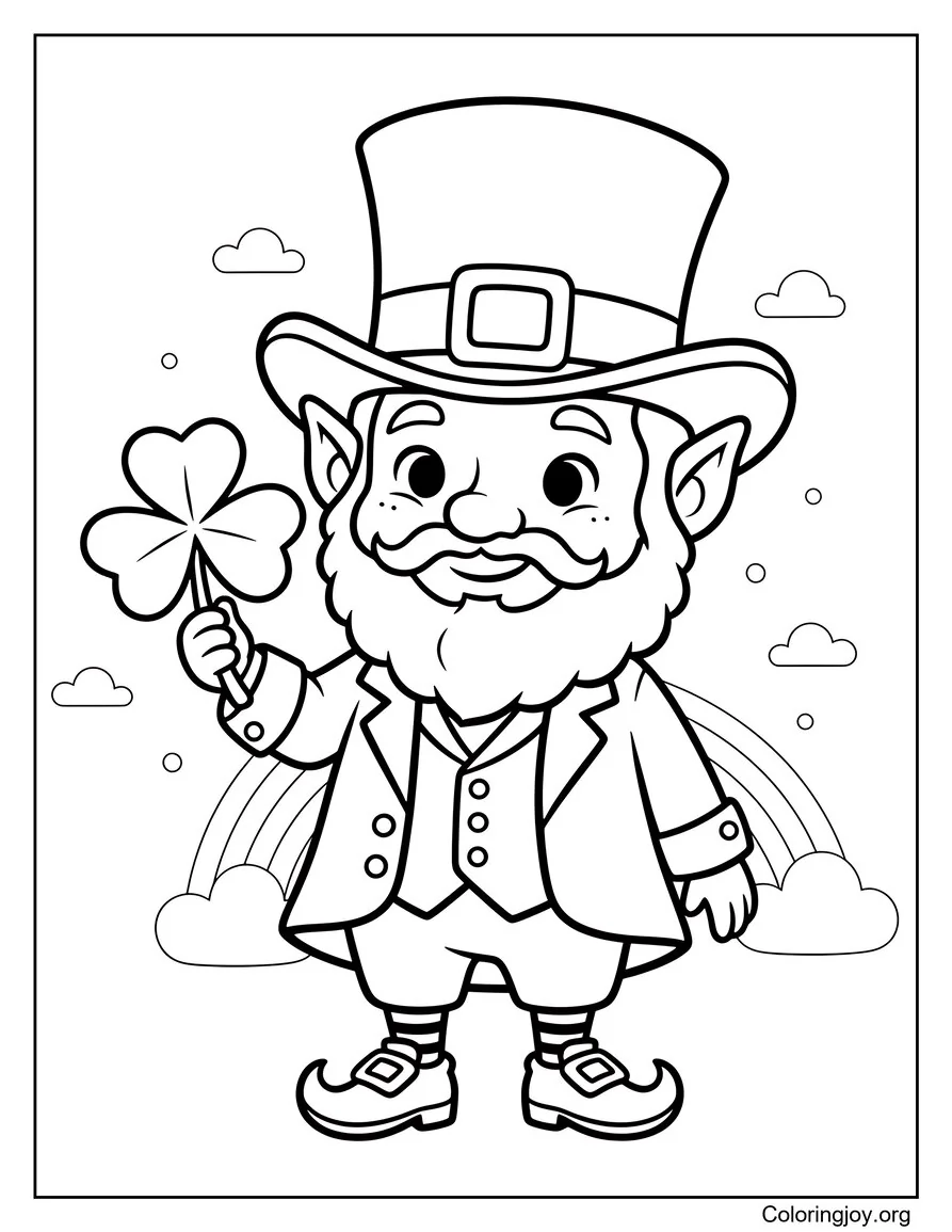 Cute leprechaun holding a lucky shamrock