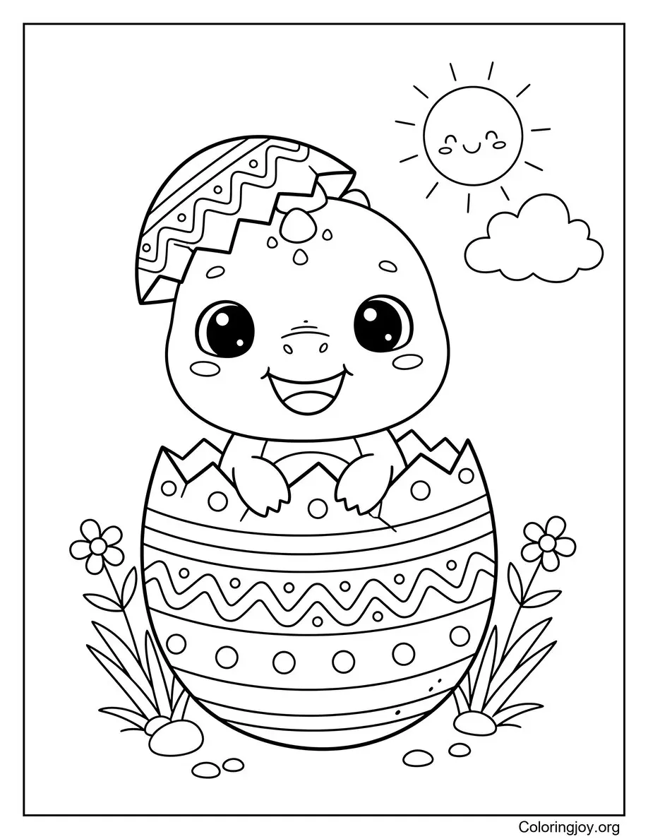 Dinosaur Hatching from Easter Egg Coloring Page