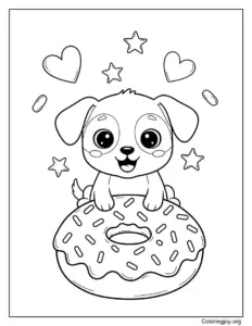 Dog with Donut Coloring sheet