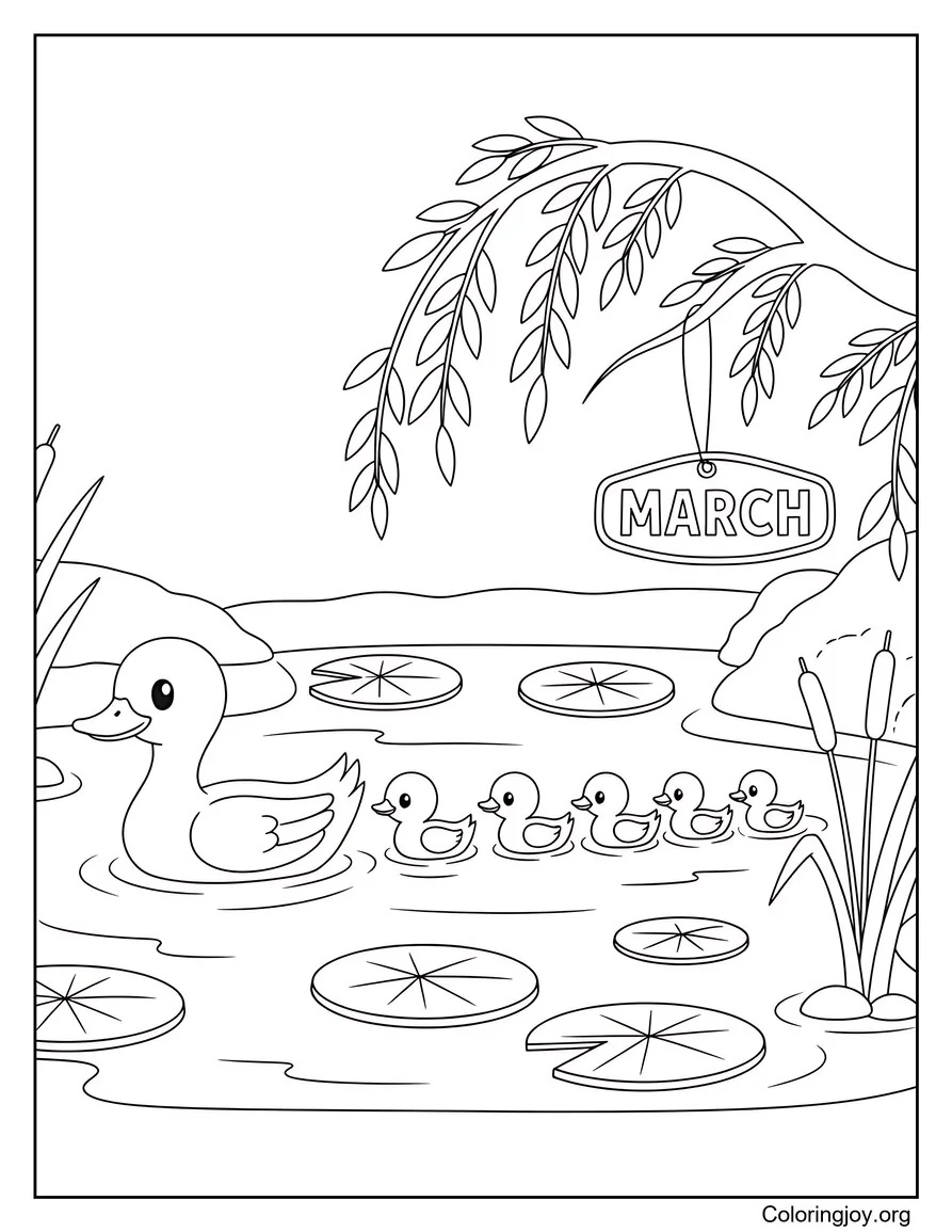 Duckling Parade on the Pond