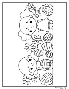 Easter egg hunt scene with kids