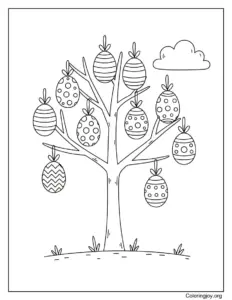 Easter egg tree with hanging eggs