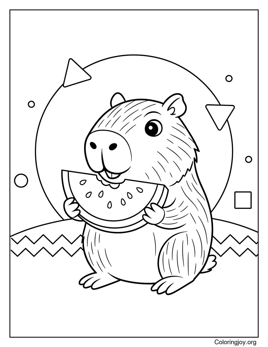 Adorable carpincho disfrutando de una sandía