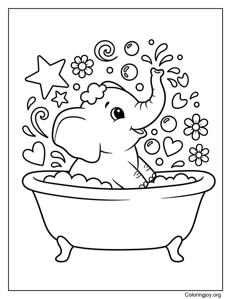 Dibujo para colorear de baño de burbujas de elefante