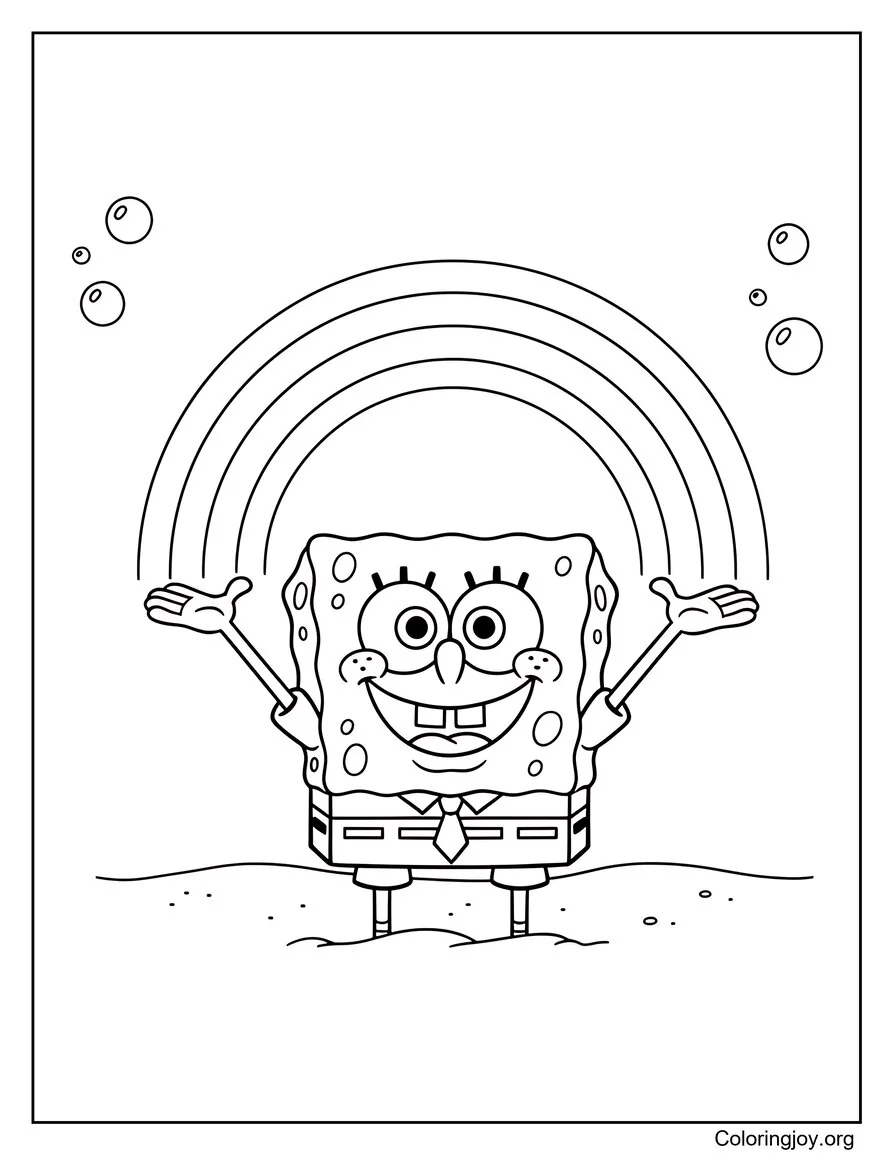 Bob Esponja creando un arcoíris con las manos