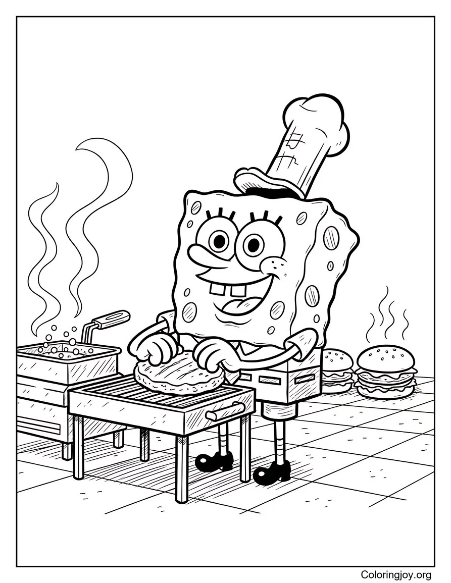 Bob Esponja haciendo hamburguesa