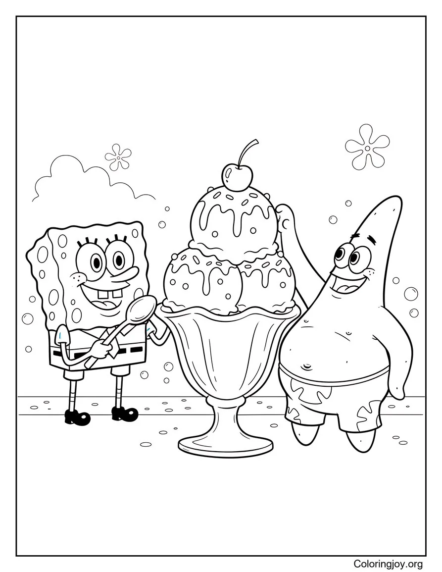 Bob Esponja y Patricio compartiendo helado
