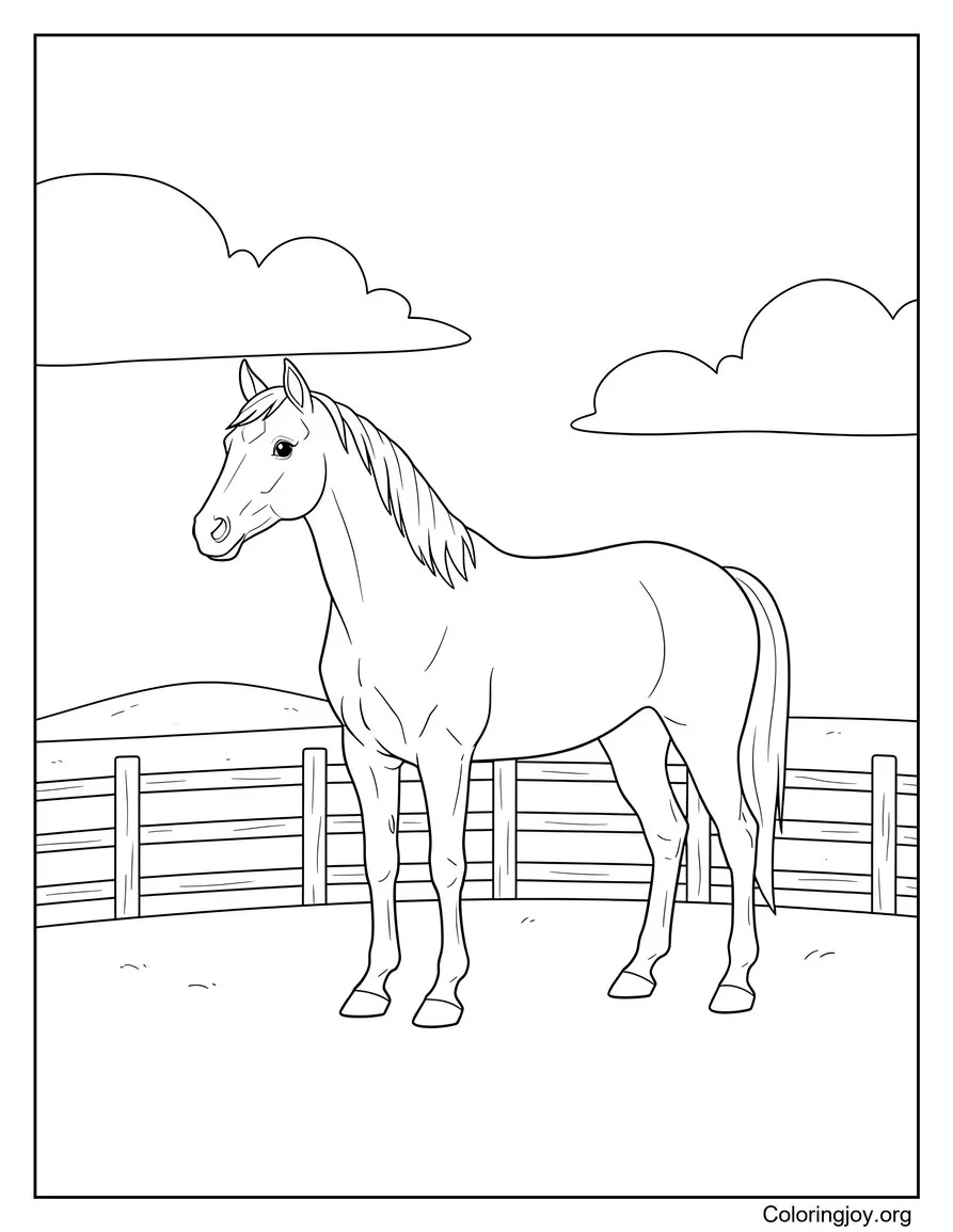Página realista y detallada para colorear de caballos