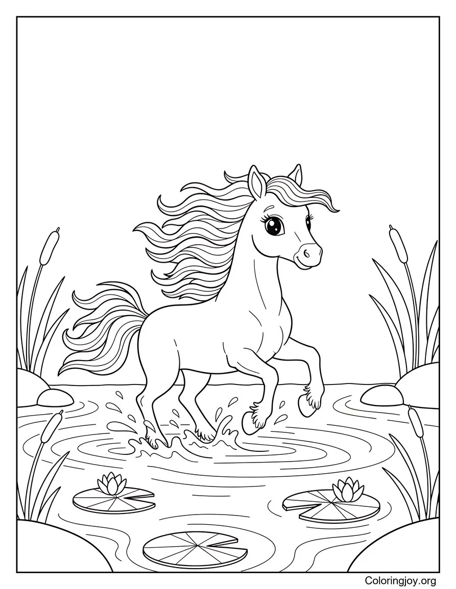 Hoja para colorear del caballo mágico del espíritu del agua