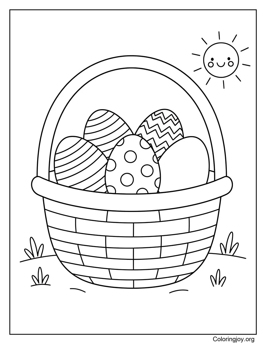 Página para colorear de canasta de huevos de Pascua