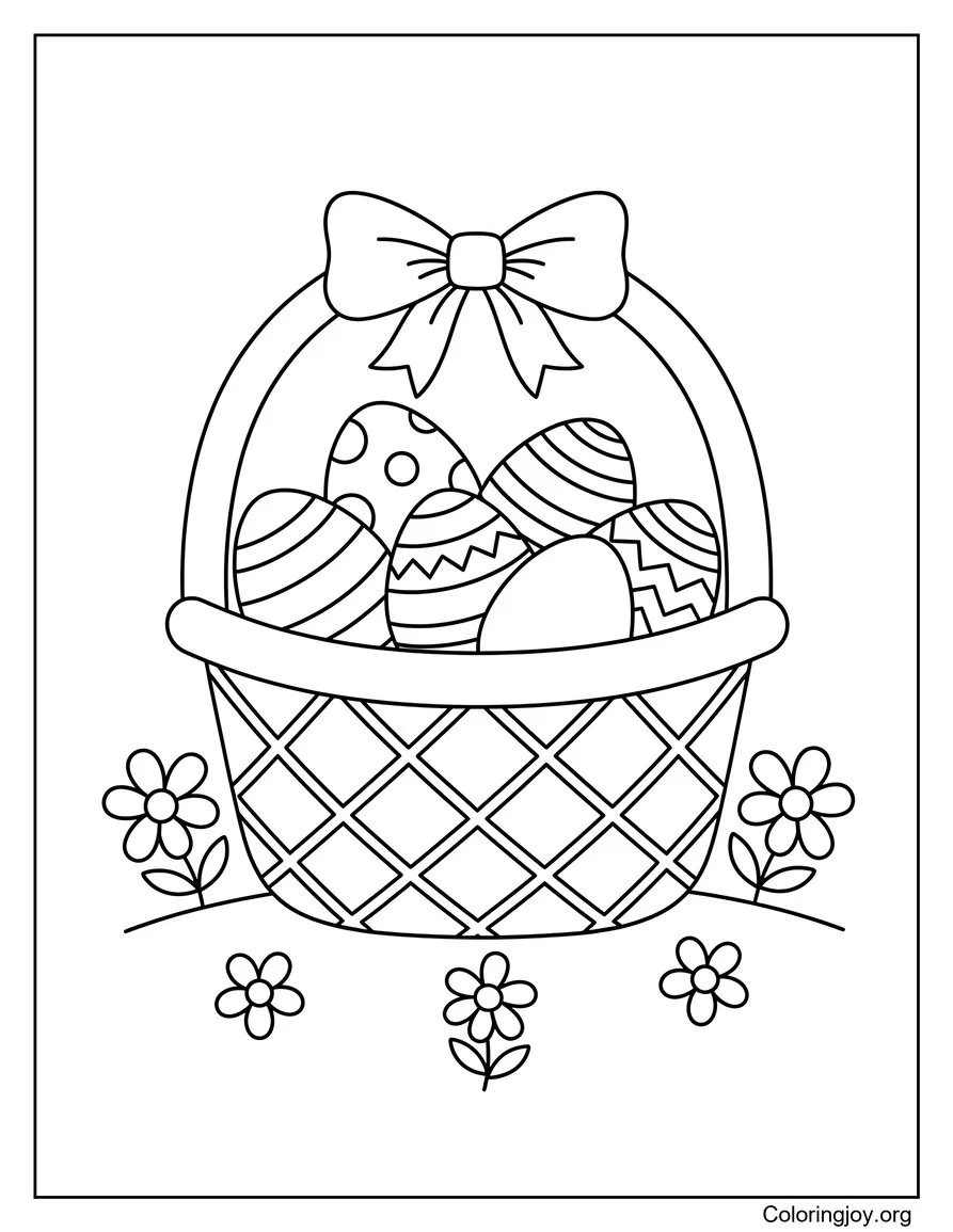 Cesta llena de huevos de Pascua decorados