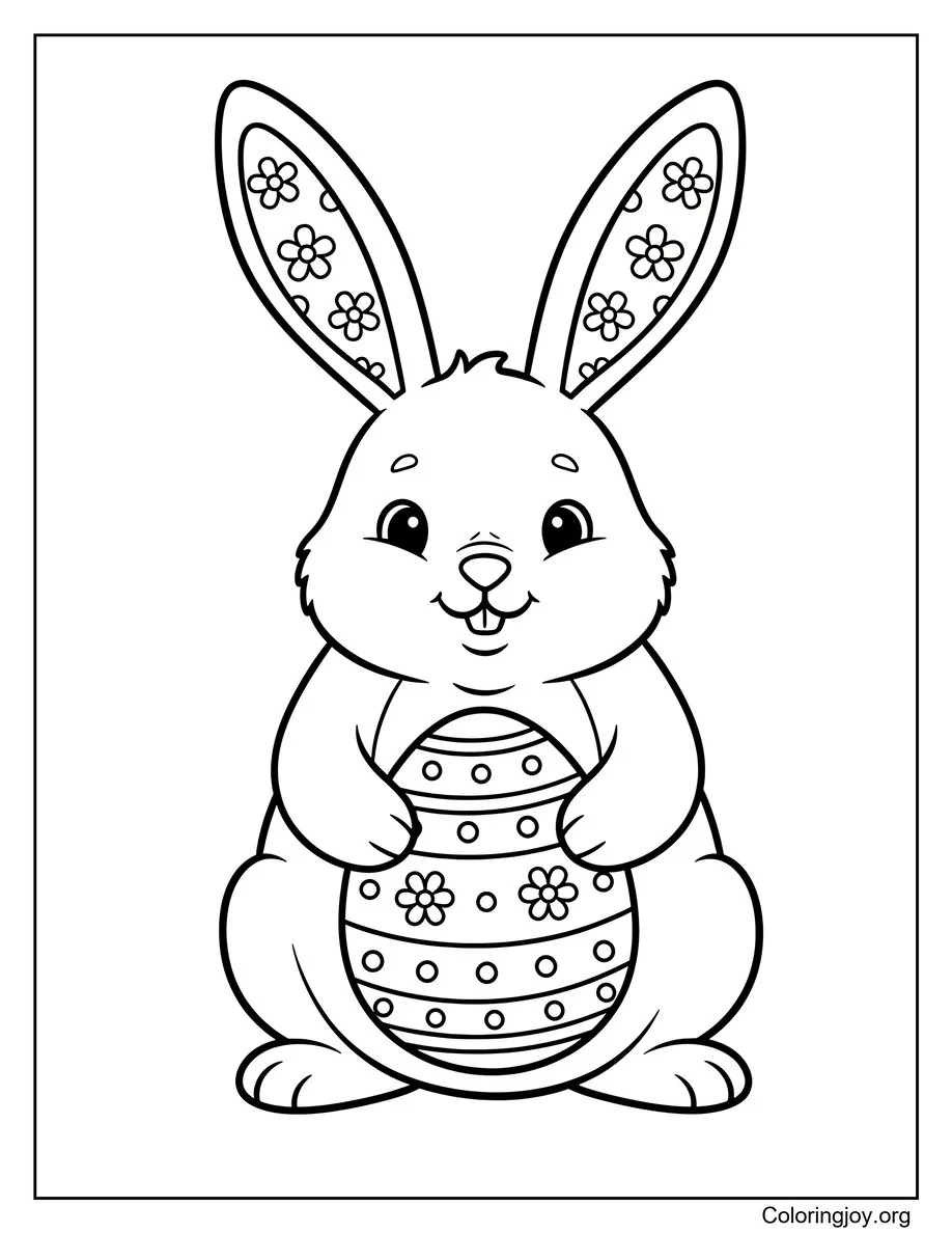 Conejito de Pascua sosteniendo un huevo