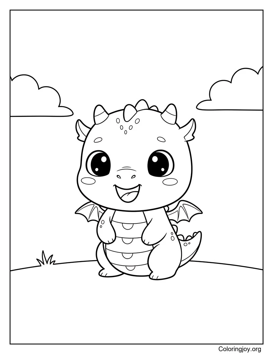 Página fácil para colorear de dragón de dibujos animados