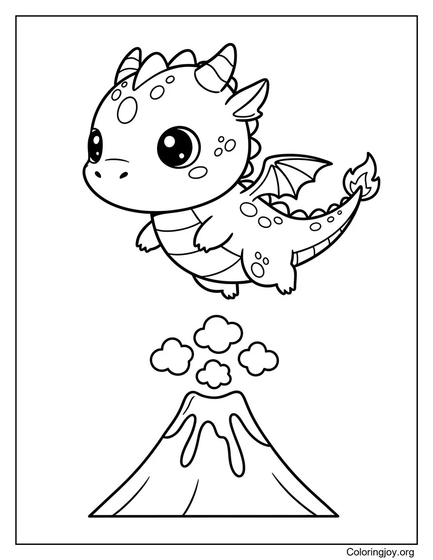 Dragón de lava volando sobre el volcán