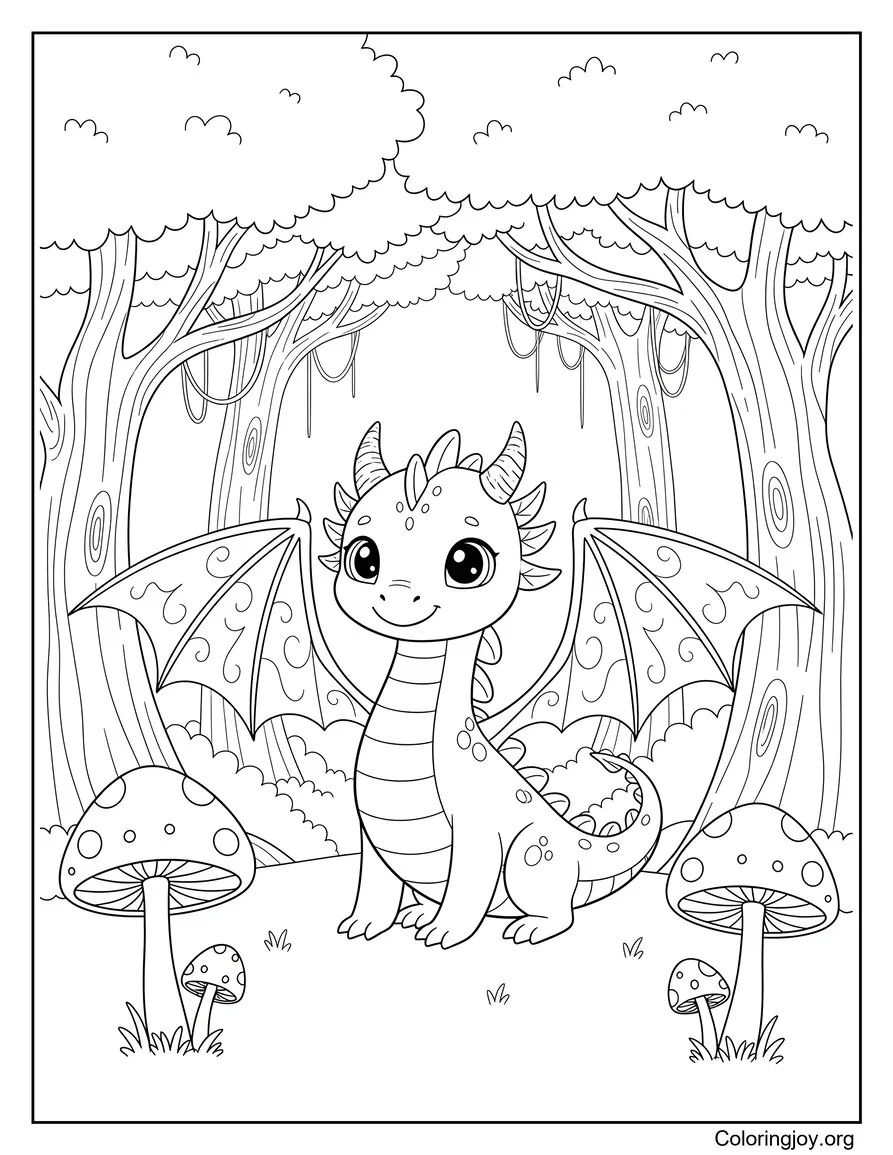 Dragón del bosque realista con alas grandes