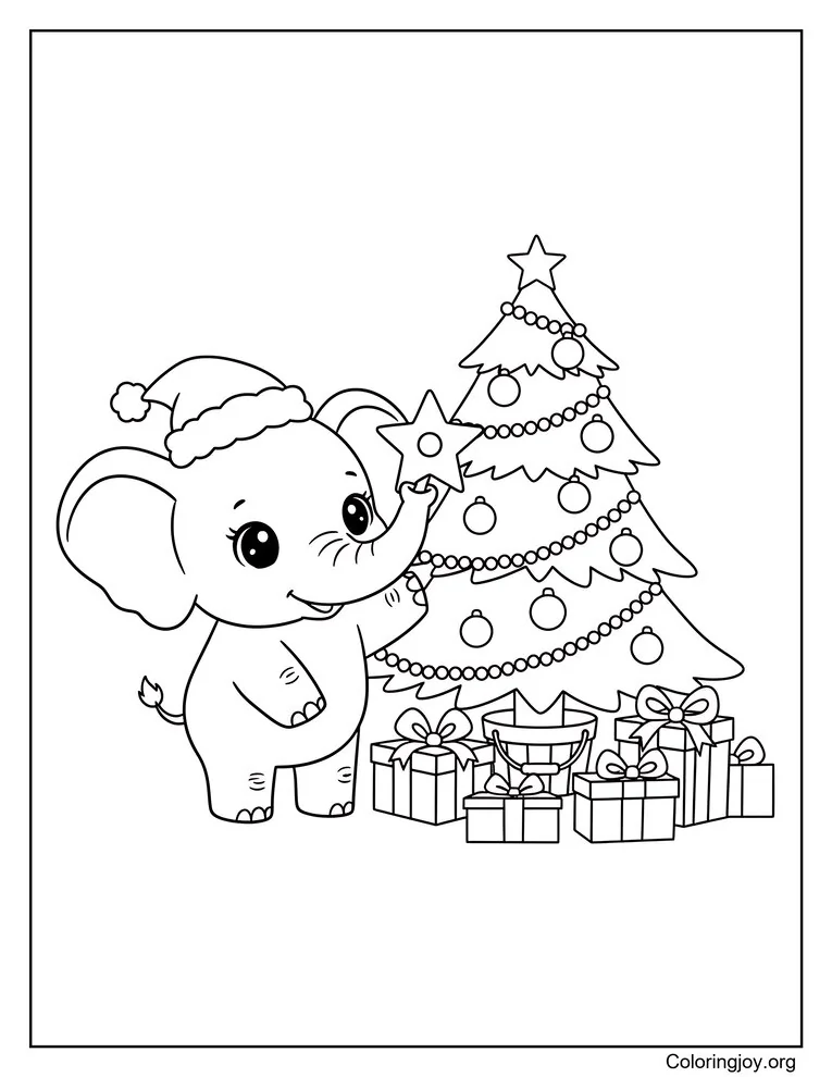 Elefante navideño con gorro de Papá Noel