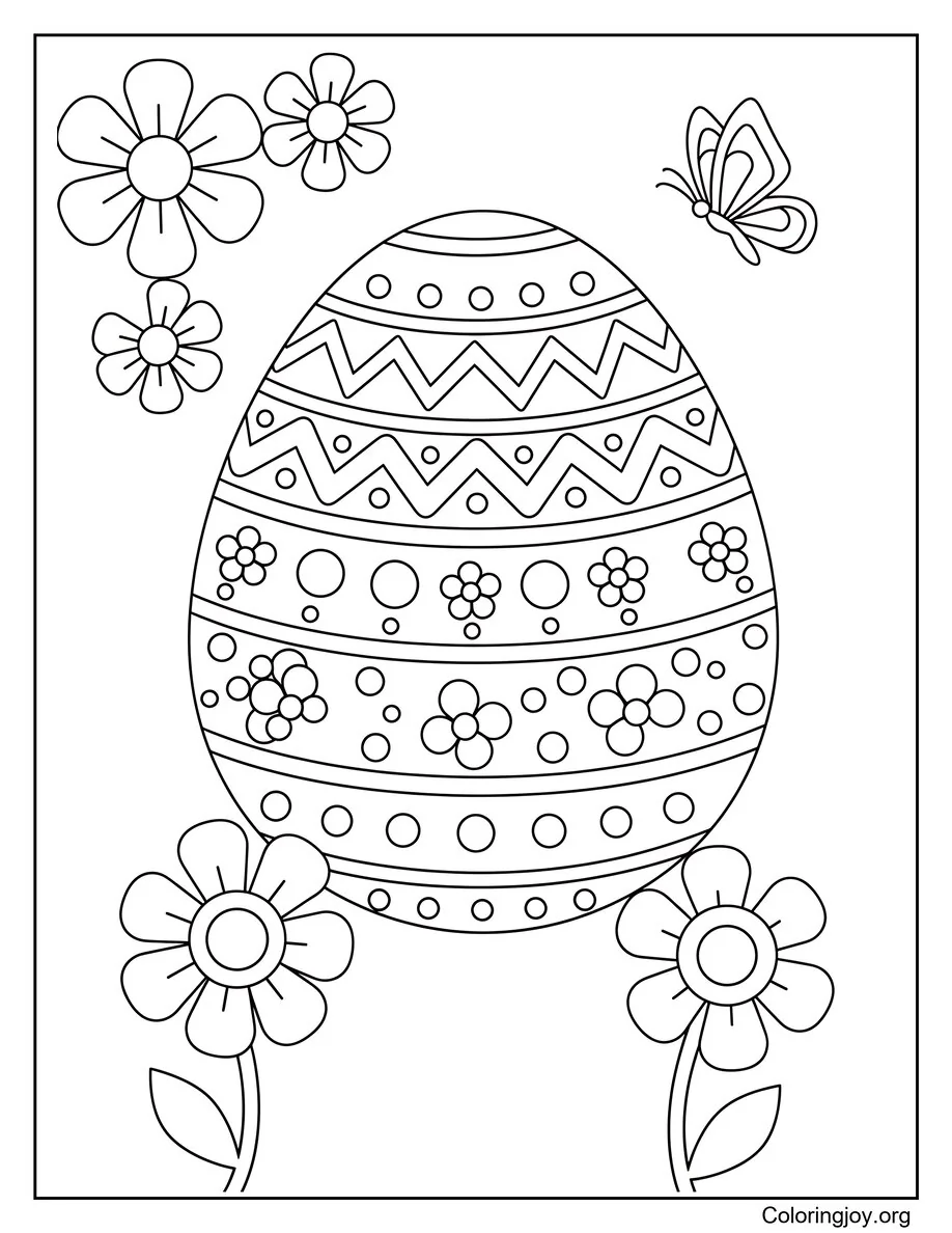 Página para colorear de huevos de Pascua con temática floral