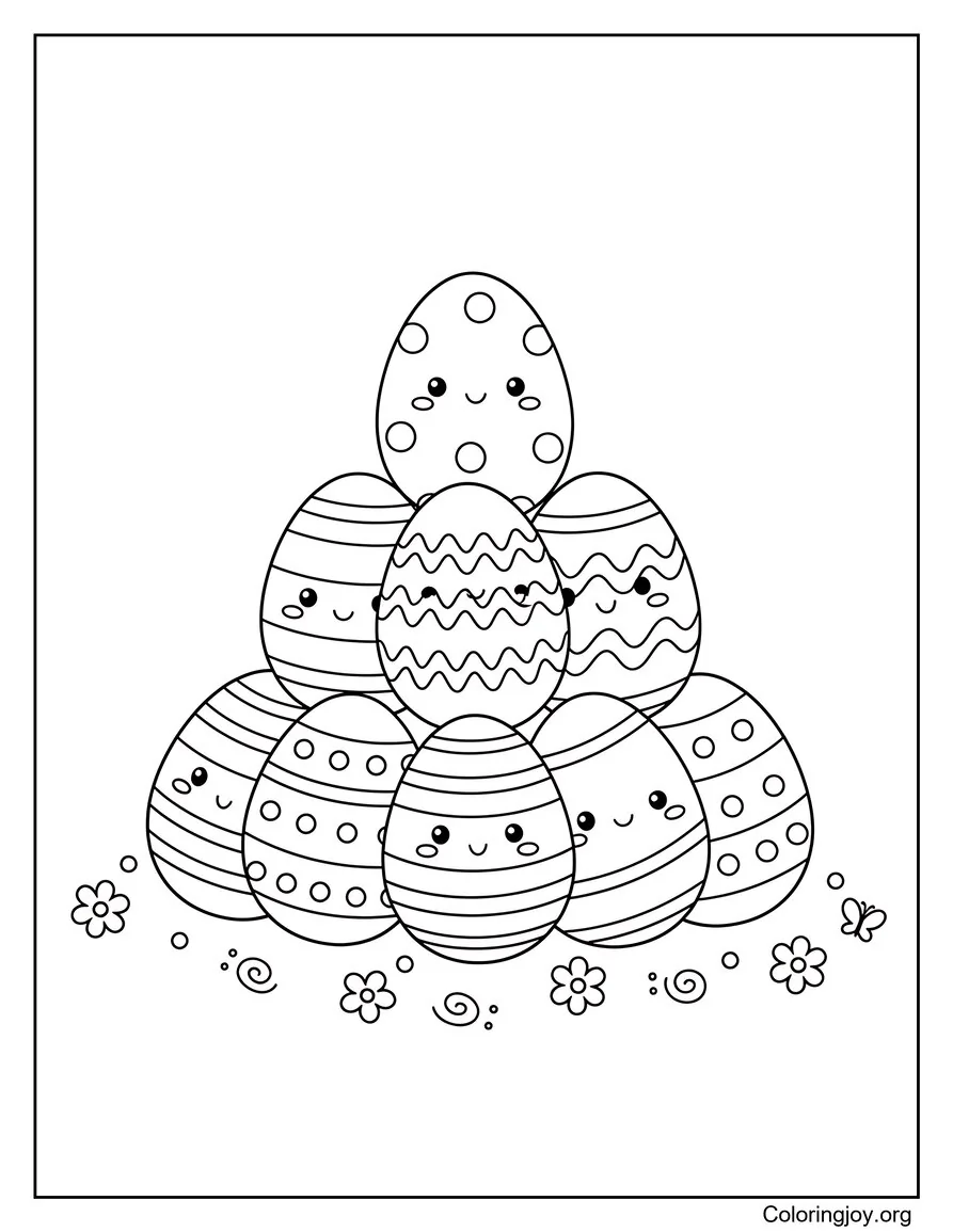 Huevos de Pascua apilados en una pirámide