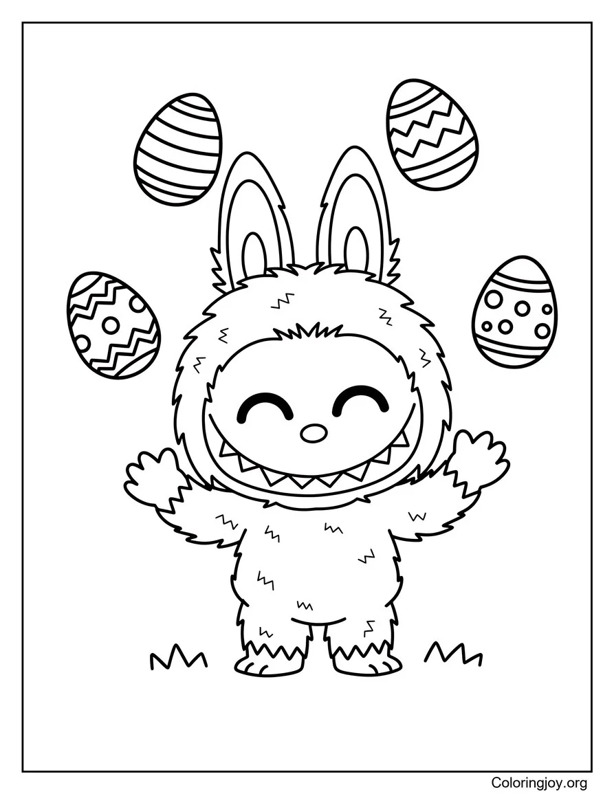Labubu Haciendo malabares con los huevos de Pascua