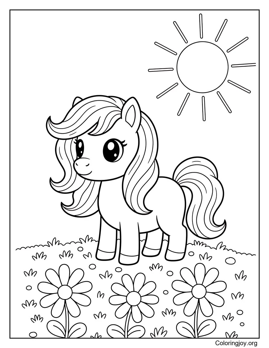 Linda hoja para colorear de caballo pony