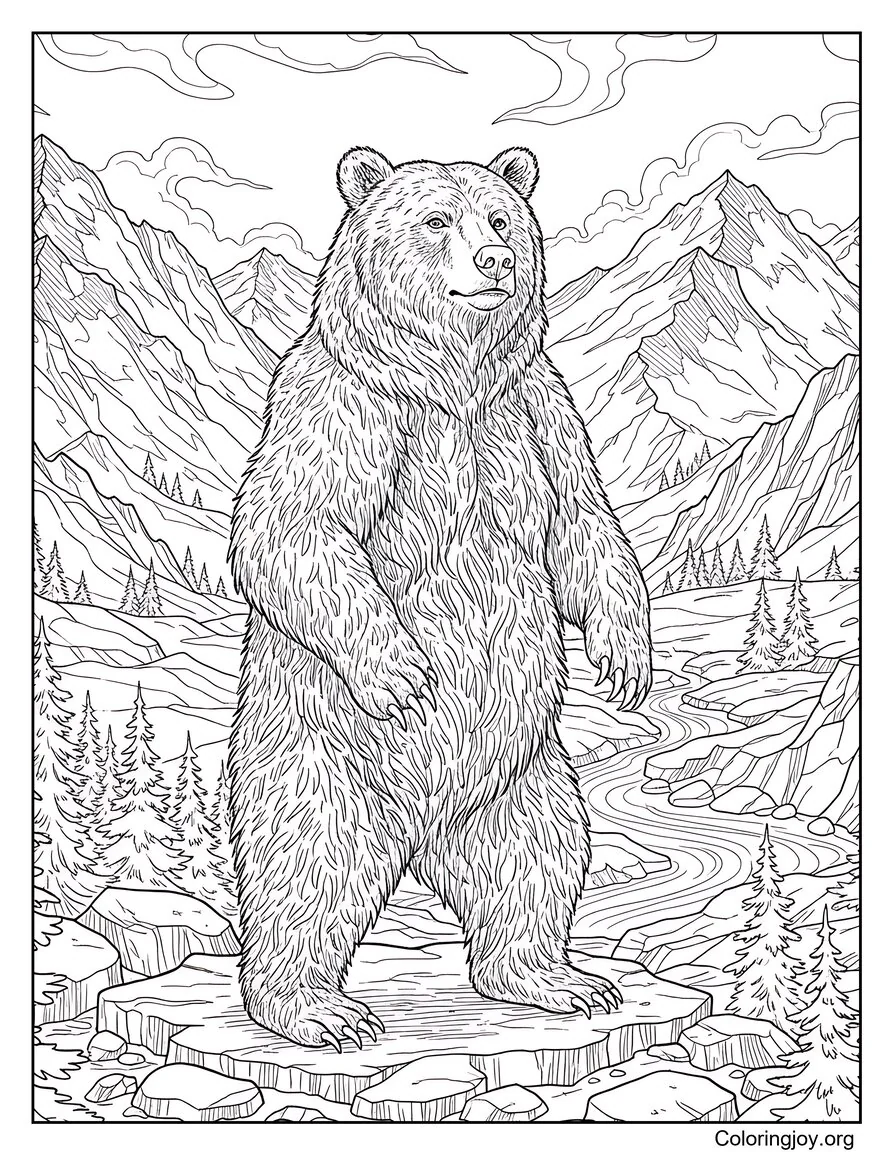 Madre osa realista con cachorros cerca de una guarida en el bosque