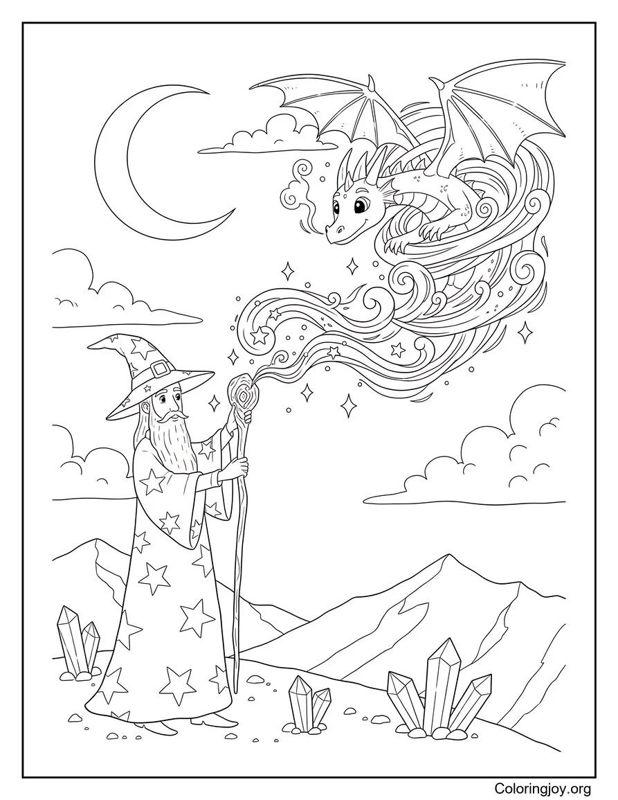 Mago invocando a un dragón mágico