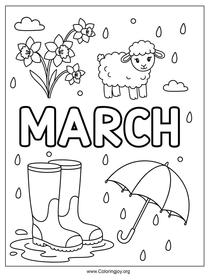 Página sencilla para colorear de marzo